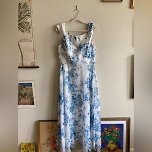 Bella Bridesmaids chinoiserie blue and white off the shoulder dress
